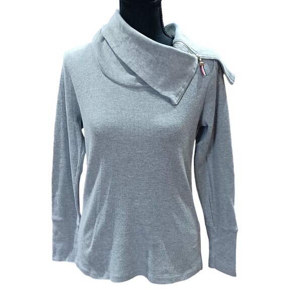 Tommy Hilfiger Womens Gray Long Sleeve Top With Asymmetrical Zipper Collar S - Picture 1 of 7